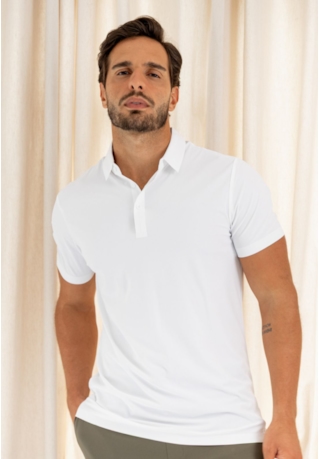Camisa Polo Tecnológica Masculina Lisa em Poliamida Branca Dialogo