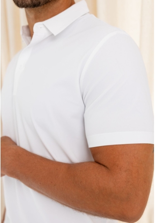 Camisa Polo Tecnológica Masculina Lisa em Poliamida Branca Dialogo