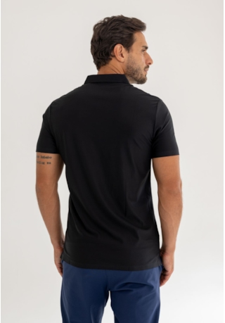 Camisa Polo Tecnológica Masculina Lisa em Poliamida Preta Dialogo