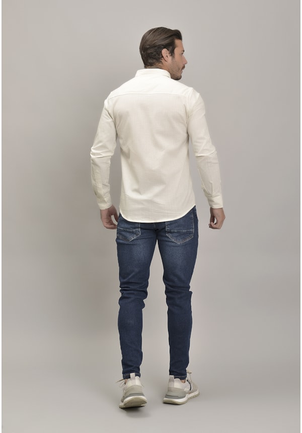 Camisa Social de Linho Manga Longa na Cor Bege Dialogo Jeans Masculino-3e5a424e-35dc-444c-a7db-a75230f8984c