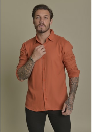 Camisa Social de Linho Masculino Cor Terracota Dialogo Jeans