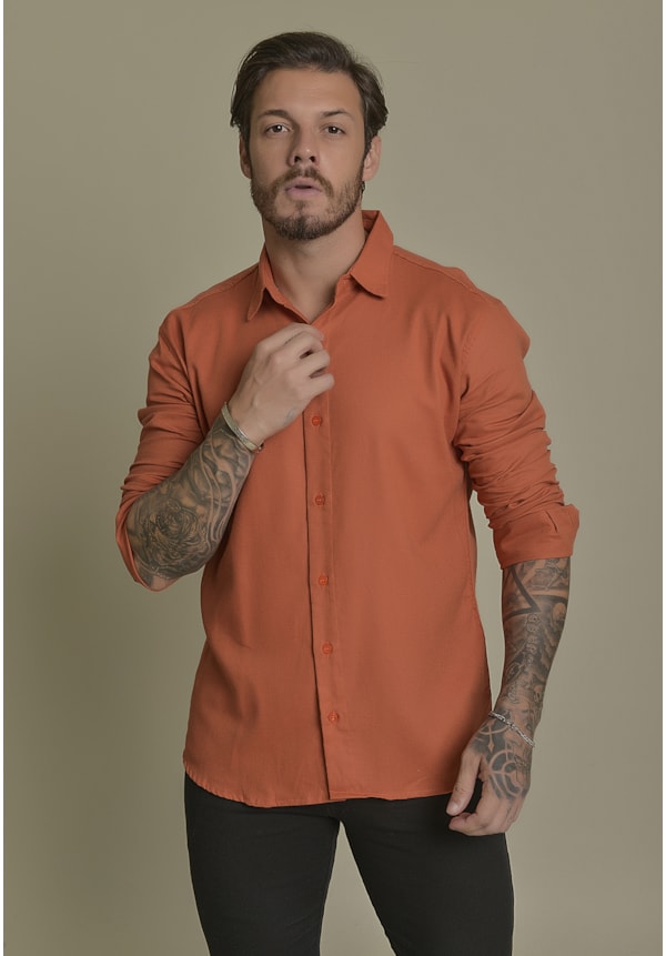 Camisa Social de Linho Masculino Cor Terracota Dialogo Jeans-f5d8b752-6ab4-41b3-99ec-a968e317451b