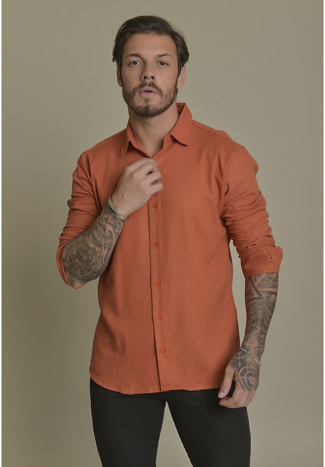 Camisa Social de Linho Masculino Cor Terracota Dialogo Jeans-67428d46-989a-49ed-82f7-6615ecbf0ebc