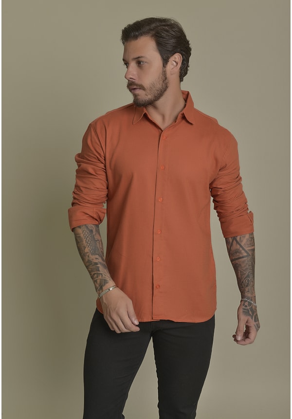 Camisa Social de Linho Masculino Cor Terracota Dialogo Jeans-03aaca5c-6cab-4582-b70a-d5385b1882ea