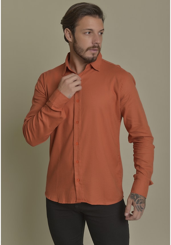 Camisa Social de Linho Masculino Cor Terracota Dialogo Jeans-31687588-39cd-4dd7-b1f5-40c1f3f8568d