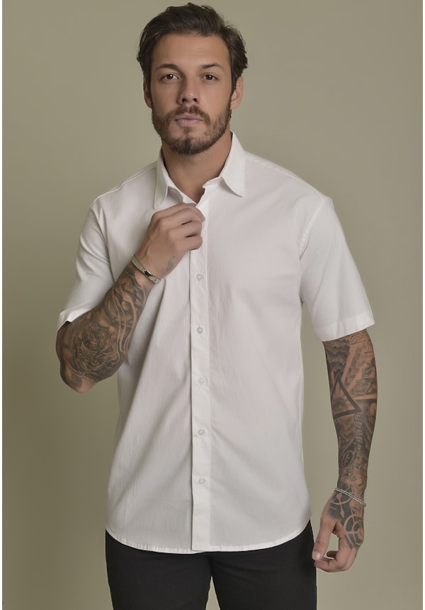 Camisa Social Masculina Manga Curta cor Branco Dialogo Jeans-0efee61b-7c0c-44be-a2b0-39444e99c813