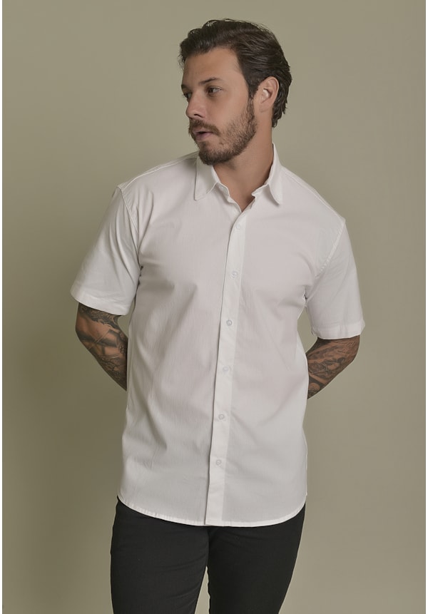 Camisa Social Masculina Manga Curta cor Branco Dialogo Jeans-ea86db7e-041c-4a67-99d4-a680a2039b8a