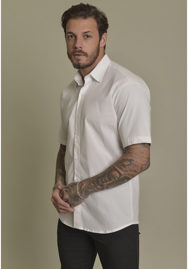 Camisa Social Masculina Manga Curta cor Branco Dialogo Jeans-ae1a4b6e-2685-43d2-9985-6ddf04e3a703