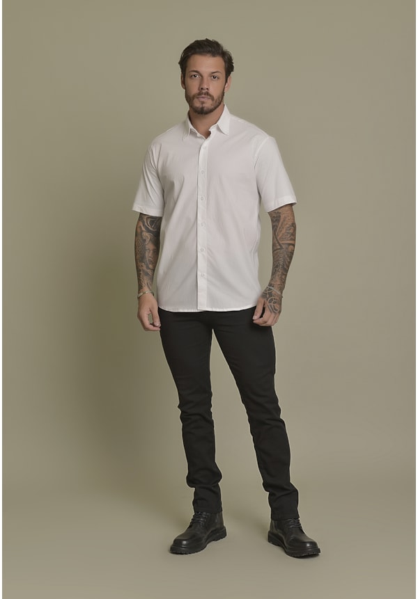 Camisa Social Masculina Manga Curta cor Branco Dialogo Jeans-4edf6a18-542c-4a97-bf07-18155876ad72