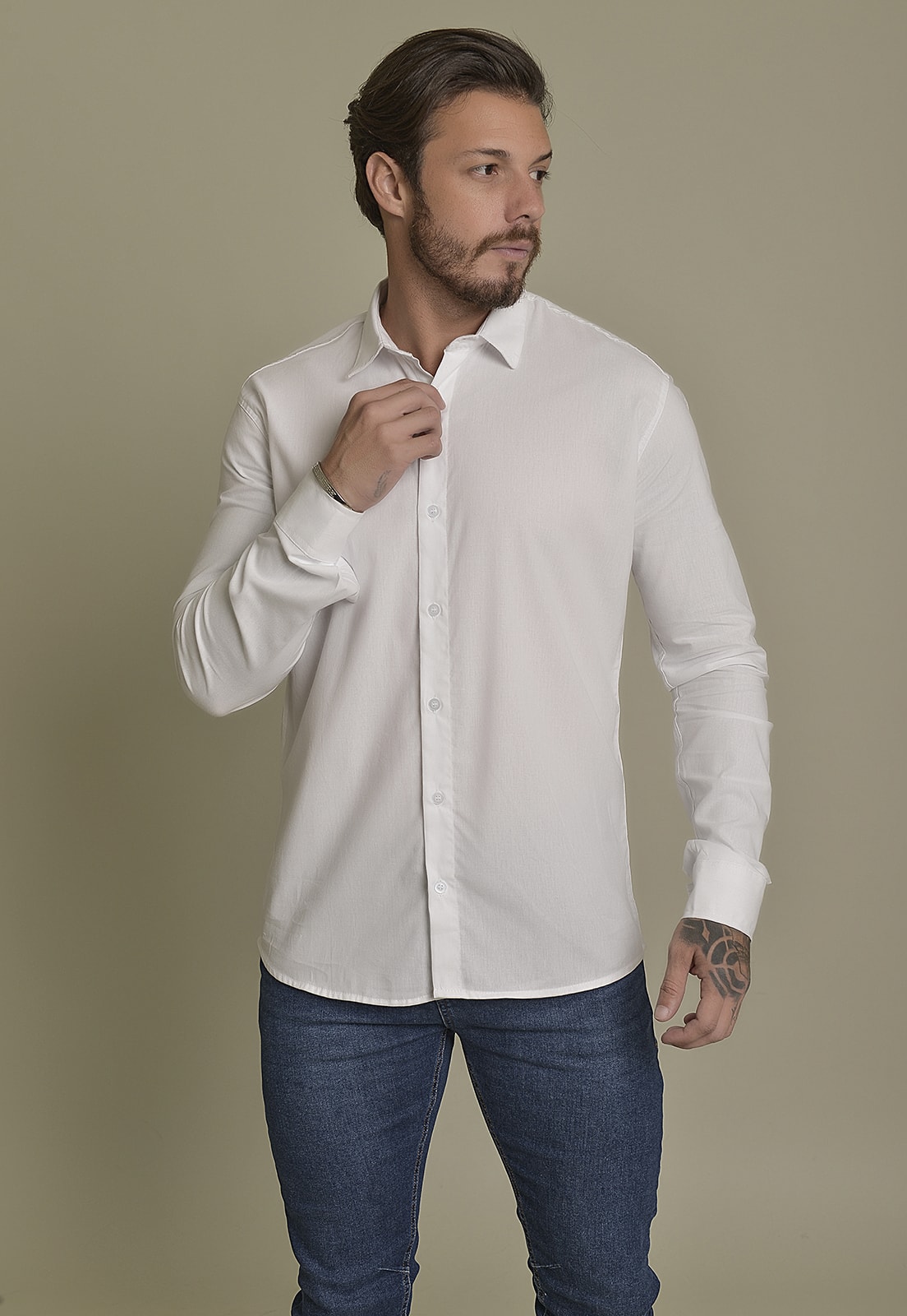 Camisa jeans cheap branca masculina