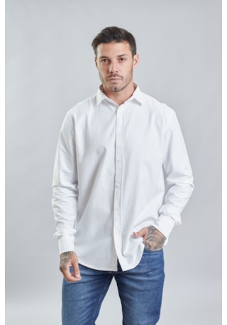 Camisa Social Masculina Manga Longa em Algodão Color Gola Polo