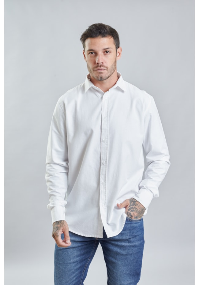 Camisa Social Masculina Manga Longa em Algodão Color Gola Polo-23f47b38-ab6e-4742-9a10-18be0528daf2