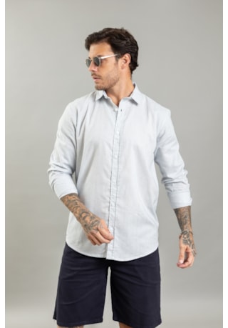 Camisa Social Masculina Slim Manga Longa em Linho Dialogo