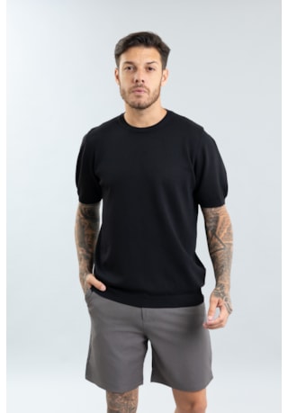 Camiseta em Tricot Masculina Manga Curta Gola Redonda Dialogo