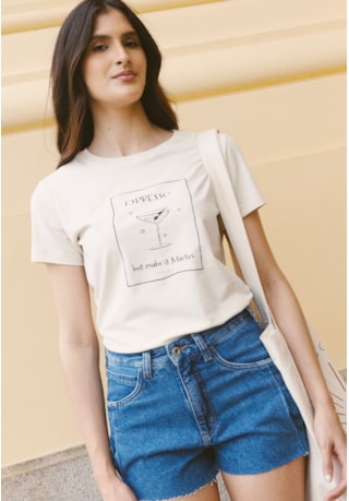 Camiseta Manga Curta Feminina Estampada Martini Dialogo