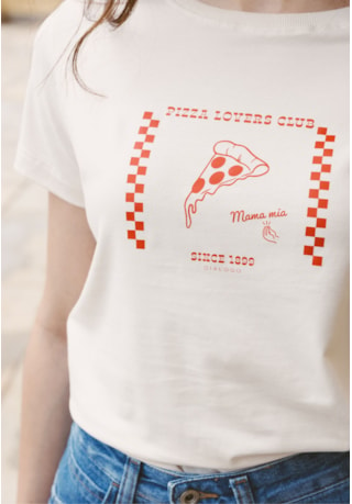 Camiseta Manga Curta Feminina Estampada Pizza Lovers Dialogo