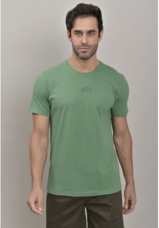 Camiseta Masculina Básica na Cor Verde New York City Gola Careca