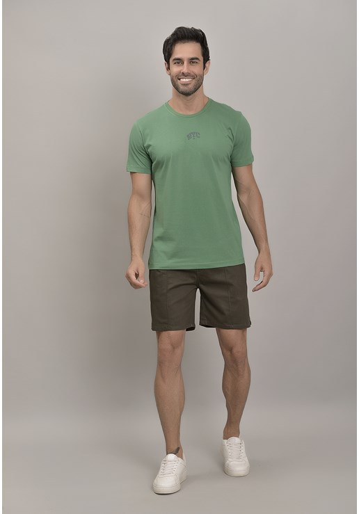 Camiseta Masculina Básica na Cor Verde New York City Gola Careca