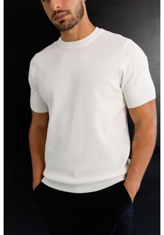 Camiseta Masculina em Tricô Canelado Manga Curta Dialogo