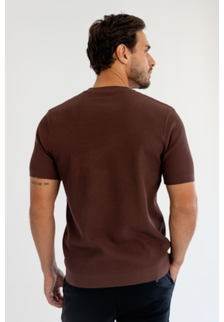 Camiseta Masculina em Tricô Canelado Manga Curta na Cor Marrom Dialogo