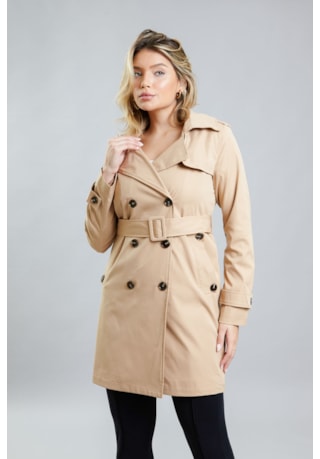 Casaco Feminino Trench Coat Longo Sobretudo Color com Cinto