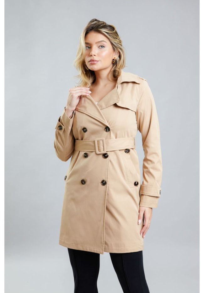 Casaco Feminino Trench Coat Longo Sobretudo Color com Cinto-42b24a6c-d868-4b2c-86ae-eef36114ee1b