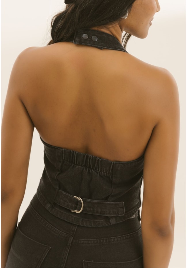 Colete Preto Feminino Jeans de Sarja com Alças Dialogo-e64ab602-08ee-4dc7-9de1-494651f44cac