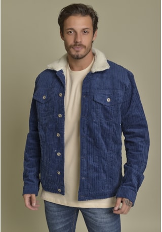 Jaqueta Aviador Canelada Cotelê Marinho Dialogo Jeans Masculino