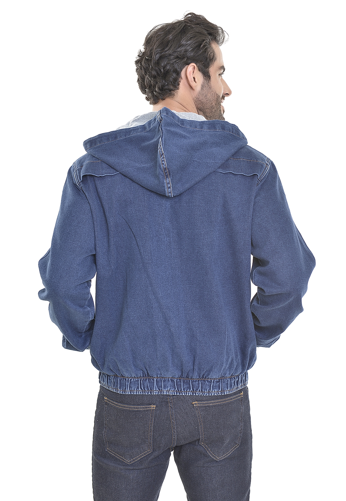 denim zip up moletom com capuz