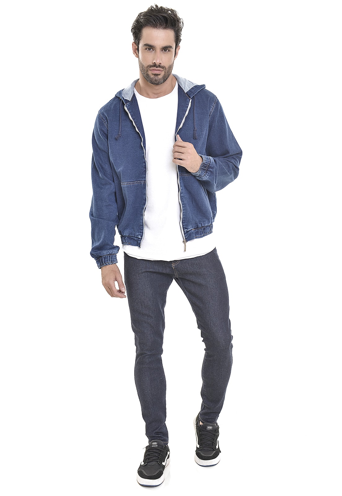 denim moletom com capuz jacket