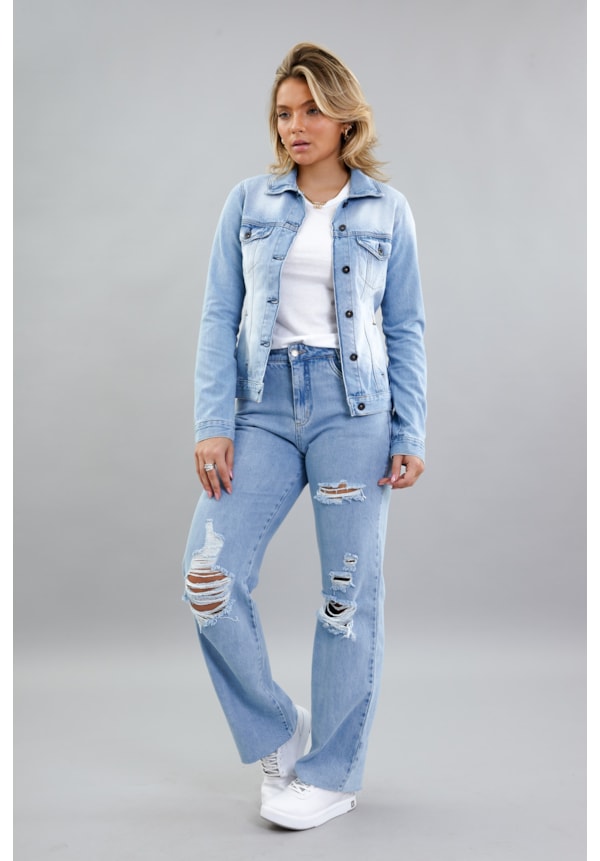 Jaqueta Jeans Feminina Destroyed em Lavagem Azul Clara-dfeb4059-5d6c-4ab1-b812-8f09fd2c27c4