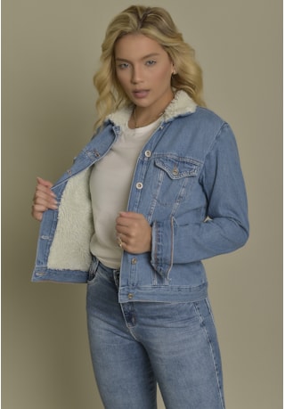 Jaqueta Jeans Feminina Forrada em Sherpa Dialogo Jeans