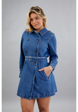 Jaqueta Jeans Feminina Trench Coat Azul Dialogo Jeans