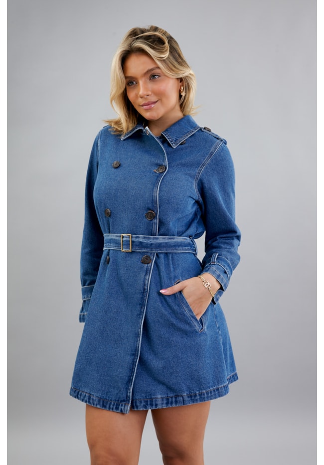 Jaqueta Jeans Feminina Trench Coat Azul Dialogo Jeans-e8256846-5b4a-4e57-af12-65c97ff2924e