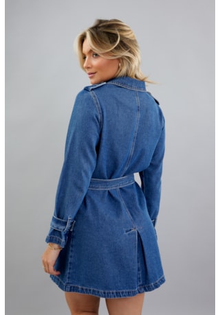 Jaqueta Jeans Feminina Trench Coat Azul Dialogo Jeans