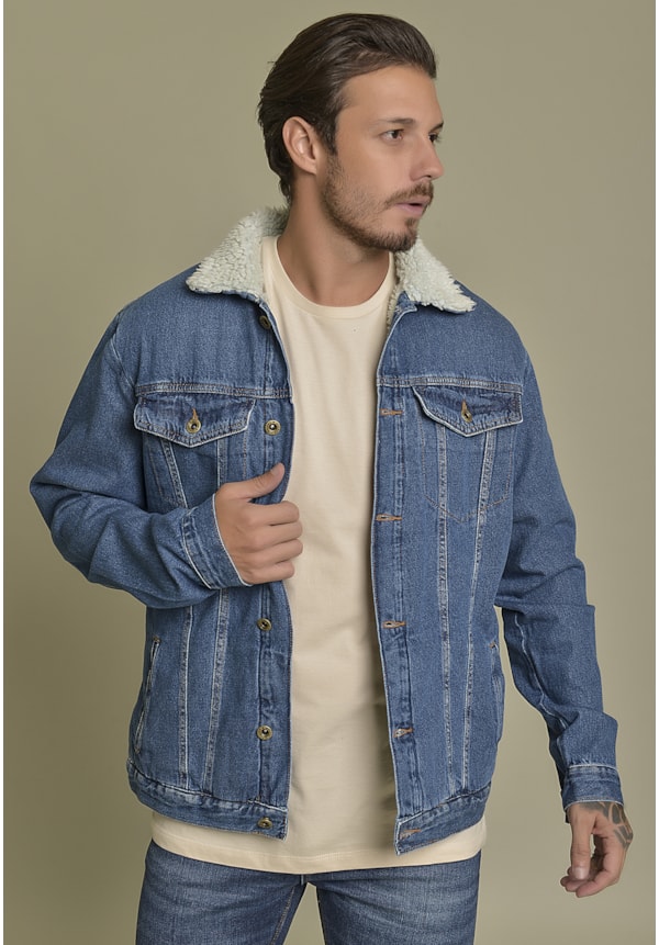 Jaqueta Jeans Trucker com Forro em Sherpa Dialogo Jeans Masculino-e18391da-7537-463f-9865-5f8f8a941882