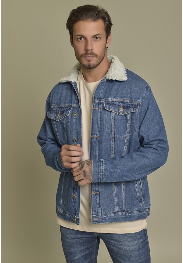 Jaqueta Jeans Trucker com Forro em Sherpa Dialogo Jeans Masculino-113045b9-da9c-4f08-ba27-b4d094ff737f