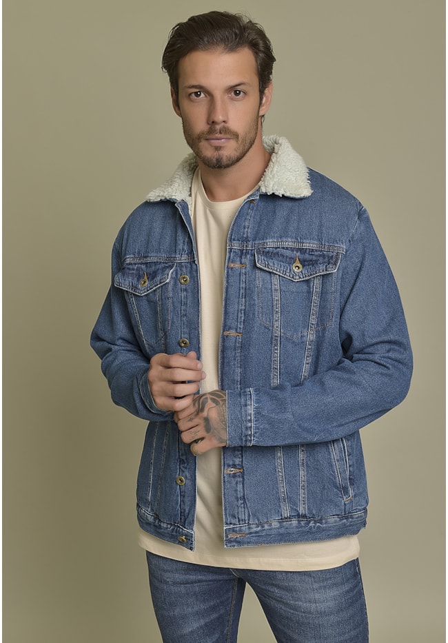 Jaqueta Jeans Trucker com Forro em Sherpa Dialogo Jeans Masculino-cb617a42-e226-4068-b5f2-f99aeb14feac