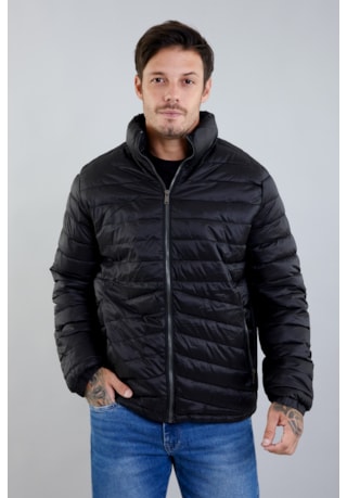 Jaqueta Puffer Masculina na Cor Preta Leve com Forro Interno Aveludado