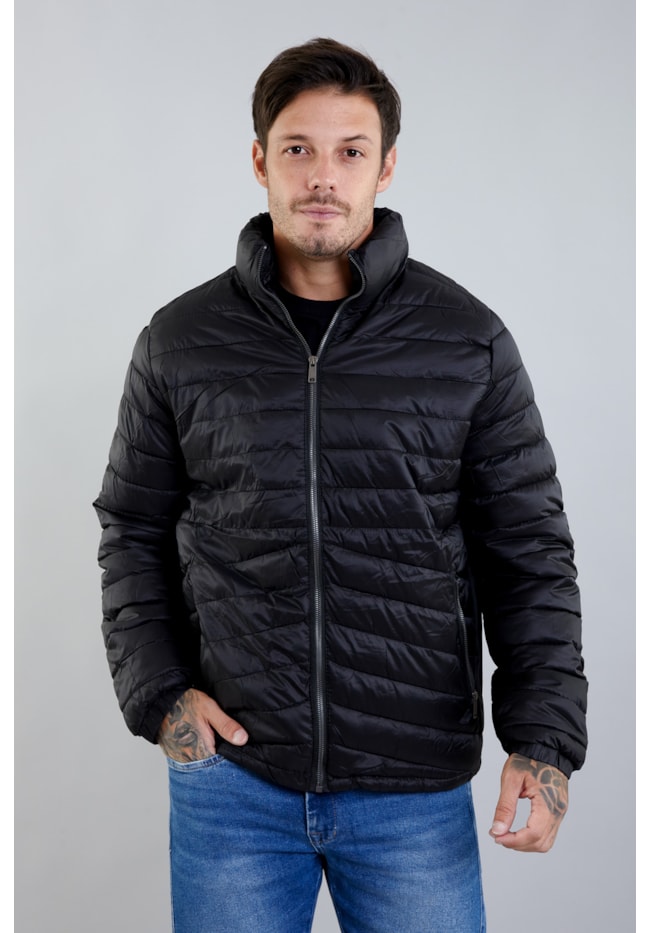 Jaqueta Puffer Masculina na Cor Preta Leve com Forro Interno Aveludado-aad17625-1bef-4203-b822-bd39590d75bb