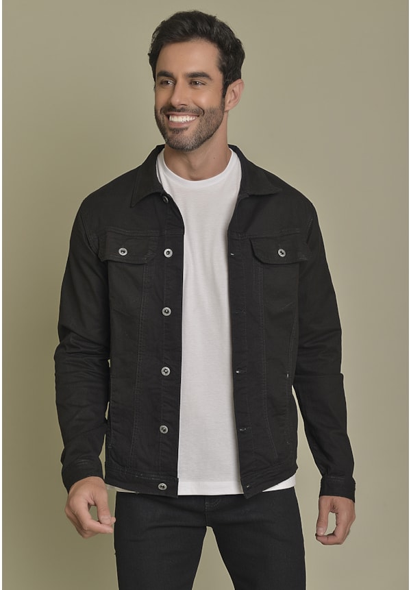 Jaqueta Sarja Tradicional na Cor Preto Dialogo jeans Masculino-77ef7cd9-6155-4a8c-b771-fe515202892d