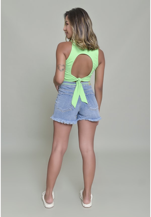 Shorts Jeans Dialogo Mom Marmorizada Com Cordão Verde Feminino-3ca53236-cc42-4eb4-9311-13e49cacdccd