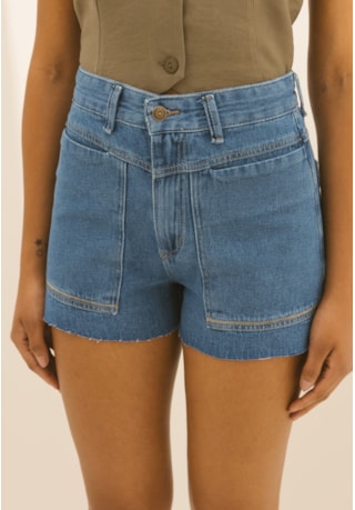 Shorts Jeans Feminino Mom 100% algodão Barra Fio Dialogo