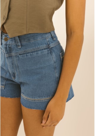 Shorts Jeans Feminino Mom 100% algodão Barra Fio Dialogo