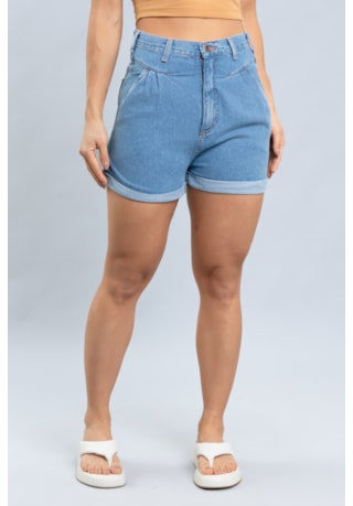 Shorts Jeans Feminino Slouchy Barra Dobrada Cintura Alta Dialogo