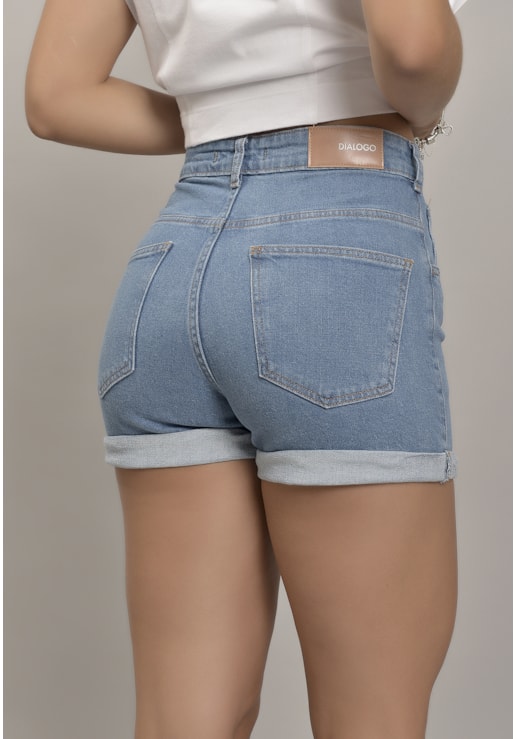 Short Jeans Mom com Barra Dobrada Dialogo jeans Feminino - GET FASHION