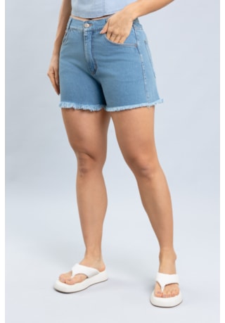 Shorts Jeans Mom Feminino com Barra Desfiada Dialogo Jeans