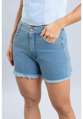 Shorts Jeans Mom Feminino com Barra Desfiada Dialogo Jeans