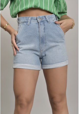 Shorts Jeans Mom Feminino com Barra Dobrada Dialogo Jeans