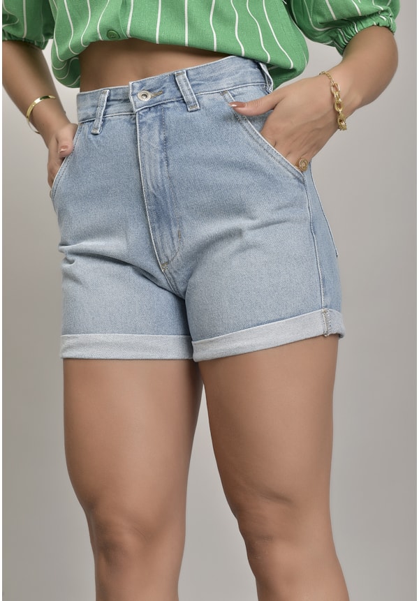 Shorts Jeans Mom Feminino com Barra Dobrada Dialogo Jeans-f493aa01-3639-4a6a-b9c3-7ccc269ae808